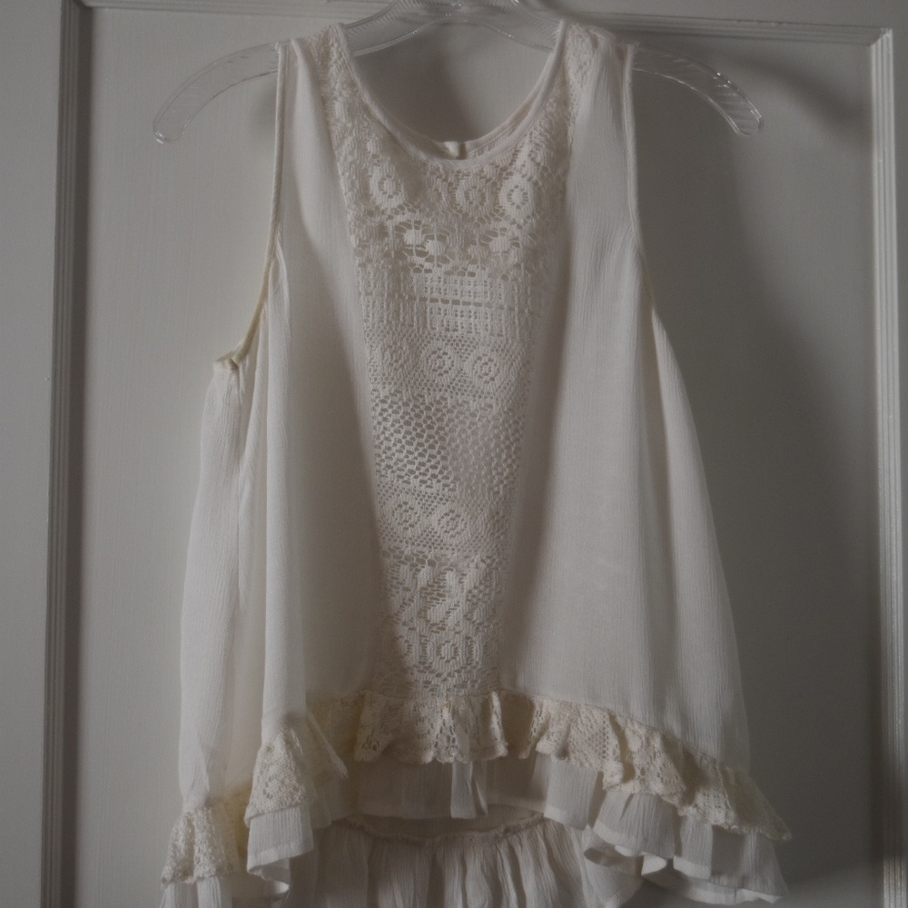 Nordstrom Kids Cream Soft Blouse with Lace trim